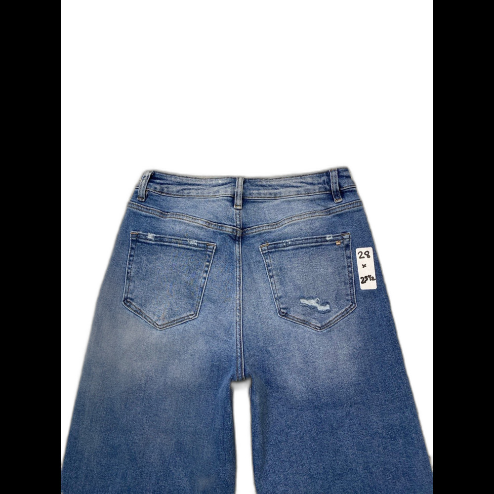 MICA High-Rise Wide Straight Leg Cropped Distressed Stretch Raw Hem Jeans Sz 28 - Picture 3 of 7